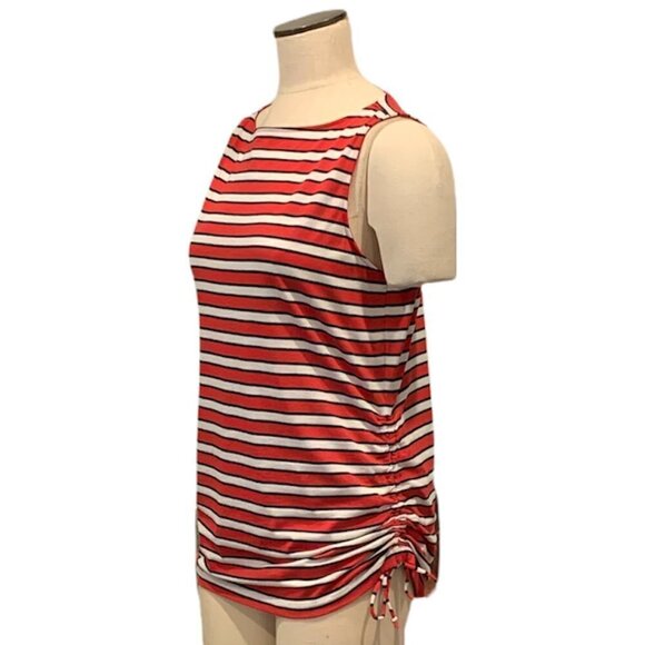Chaps Tank Top Striped Adjustable Ruched Hem L Red White Black 167G - Picture 6 of 10